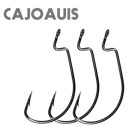 100Pcs Offset Worm Fishing Hooks Black Jig Fish Hooks Size1# 2# 1/0 2/0 3/0 4/0 5/0 - size: 2#-100pc