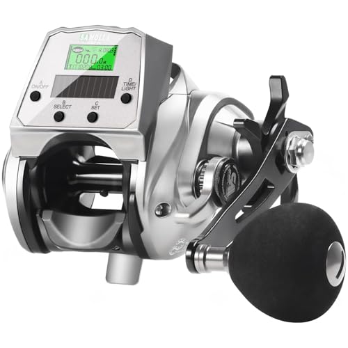 Digital Baitcasting Fishing Reel with LCD Display,8 oz Ultralight Electric Baitcaster Reel, 22-35 Lb Max Drag,6.3:1/7.2:1 Gear Ratio,Left/Right Handed,Compact Design for Freshwater & Saltwater - color: Silver-Right Hand, size: 35Lb-12 Smart-Solar Panel