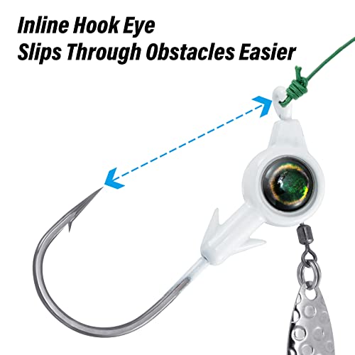 Dr.Fish 10 Pack Underspin Jigs Heads 3D Eye Freshwater Swimbait Jig Freshwater Bass Walleye Fishing Mustad Hooks Willow Blade 1/8oz,3/16oz,1/4oz,3/8oz - color: White, size: 3/8oz(#4/0 Hooks)
