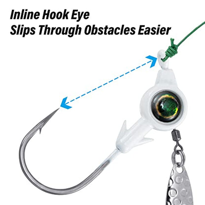 Dr.Fish 10 Pack Underspin Jigs Heads 3D Eye Freshwater Swimbait Jig Freshwater Bass Walleye Fishing Mustad Hooks Willow Blade 1/8oz,3/16oz,1/4oz,3/8oz - color: White, size: 3/8oz(#4/0 Hooks)