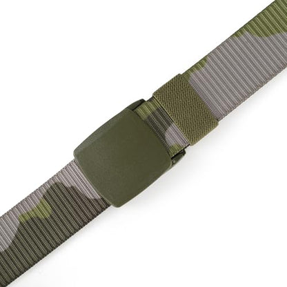 Mile High Life | Nylon Web Belt | Outdoor Military Belt | TSA Safe Buckle Plastic/Metal - color: Camo Green