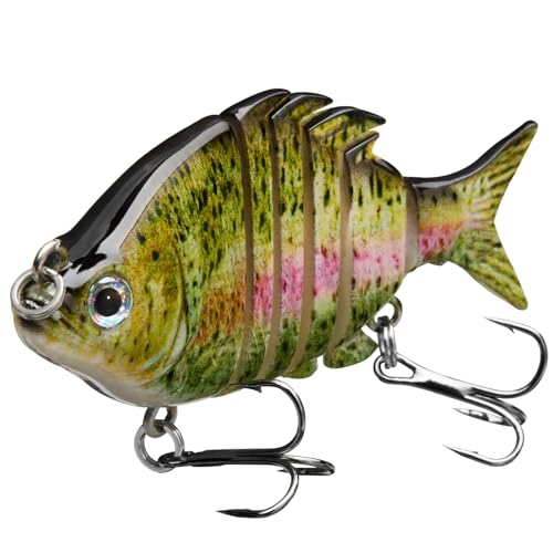 Bassdash SwimPanfish 0.34oz Hard Swimbaits Multi Jointed Topwater Trout Bass Fishing Crank Lure for Freshwater and Saltwater - color: Light Rainbow