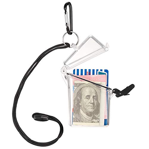 Outus 3 Pack Waterproof ID Badge Holder Case Waterproof Clear Vertical ID Card Holder with Lanyard Carabiner and Keychain Plastic Card Holders Dry Box