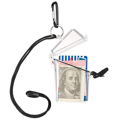 Outus 3 Pack Waterproof ID Badge Holder Case Waterproof Clear Vertical ID Card Holder with Lanyard Carabiner and Keychain Plastic Card Holders Dry Box