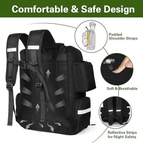 Fishing Backpack with Rod Holder | Large, Water Resistant, Tackle Storage Bag, Fishing Gear, Gifts for Men - color: Black