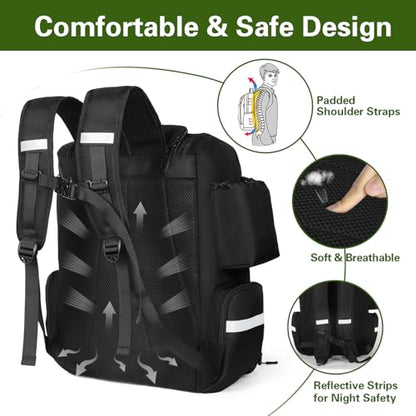 Fishing Backpack with Rod Holder | Large, Water Resistant, Tackle Storage Bag, Fishing Gear, Gifts for Men - color: Black
