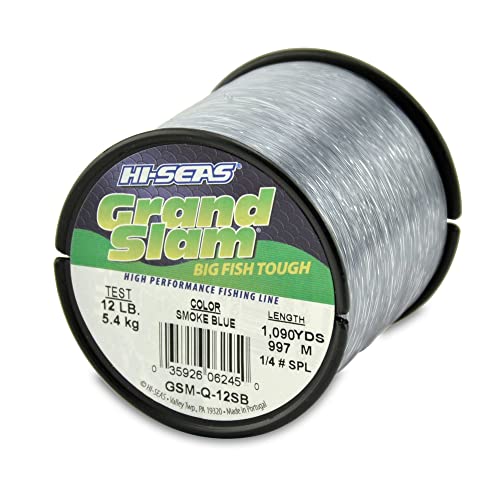 HI-SEAS Grand Slam Monofilament Fishing Line - Strong & Abrasion Resistant in Clear, Pink, Green, Smoke Blue, Fluorescent Yellow Freshwater & Saltwater – Quarter Pound Spool - color: Smoke Blue, style: 12 Lb Test, 0.35 Mm Dia, 1090 Yd