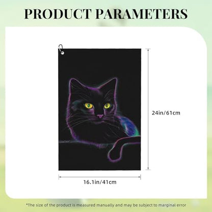 Supdreamc 24x16 Inch Golf Towel with Secure Clip, Black Cat, Microfiber Super Absorbent Quick Dry for Golf Gear Maintenance & Sweat Wiping - color: Style (105)