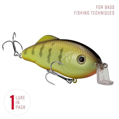 Strike King Hybrid Hunter Shallow Jr. Fishing Lure, Shallow Diving Crankbait, 90-Degree Bill, 3D Eyes, Loud Rattle, Dives 1 to 3-Feet,Size 4 & 6 Treble Hooks - color: Chartreuse Perch, size: 1/2 oz