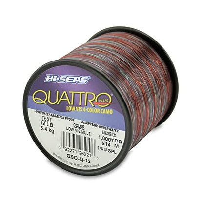 HI-SEAS Quattro Monofilament Fishing Line - Low-vis 4 Color Camo, Strong & Durable Performance Saltwater Main Line - style: 12 Lb Test, 0.35 Mm Dia, 1000 Yd