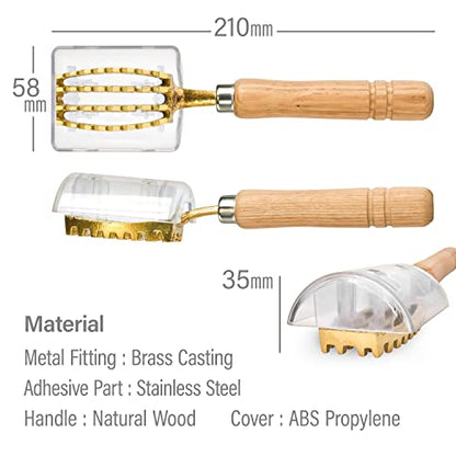 YAMASAN KYOTO UJI Brass & Wood Fish Scale Remover, Tsubame-Sanjo, Japan | Professional Japanese Kitchen Scale Tool, Fish Scale Remover with Box, Brass Serrated Sawtooth and Wooden Handles