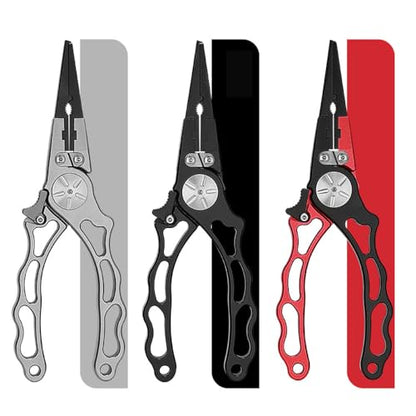 Aluminum Alloy Fishing Pliers Hook Remover LINE Cutters with Sheath and Lanyard for Fishing PE Nylon Carbon LINE (Grey) - color: Grey