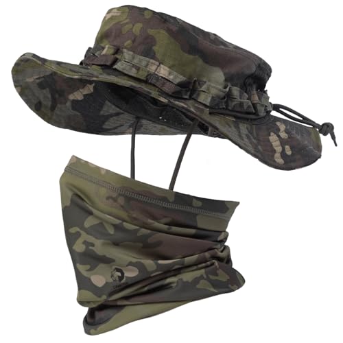 Camo Boonie Sun Hat with Face Mask UV Protection Fishing Hat Bucket Hat for Hunting Hiking Military Tactical Safari - color: Camo Cp Green