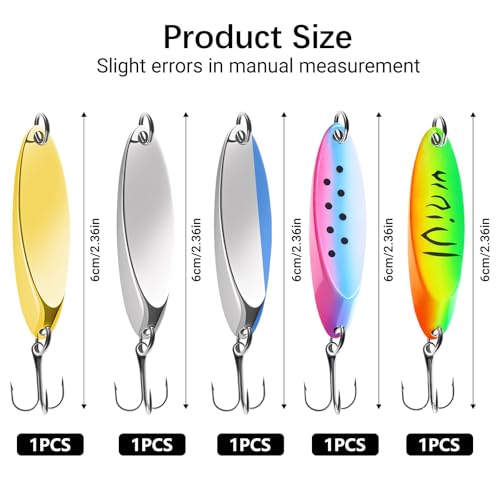 Fishing Lures Fishing Spoons, 5pcs/25pcs/30pcs/50pcs Trout Lures Bass Lures Hard Metal Spinner Baits for Salmon Bass Trout - color: 5PCS-21g
