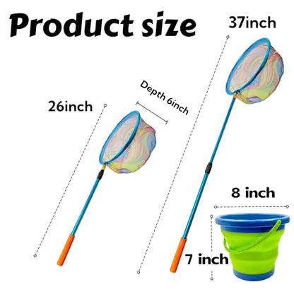 Fishing Net with Bucket Fishing or 3 Pack Retractable Lightweight Landing Net with Aluminum Rod Handle Kids Fishing Nets for Youth Catch and Release Butterfly Nets - color: 2Pack（Blue+red）