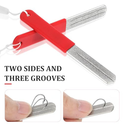 Yuanchu 2Pcs Hook Sharpener,Fish Hook File for Fishing Diamond File With Handle Portable Fish Hooks V Groove Dart Sharpener for Steel Tip Double Sided Fine And Medium Grit Precision Slim Compact Rapid