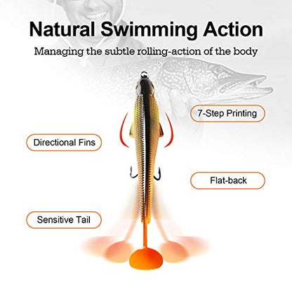 TRUSCEND Shadtale Easy Catch Soft Fishing Lures with BKK Hooks - Trembly Sinking and Vibrating Swim for More Bites, Pre-Rigged Swimbaits for Bass, Trout, Crappie, Walleye, Freshwater Saltwater Fishing - color: A-3",1/6oz