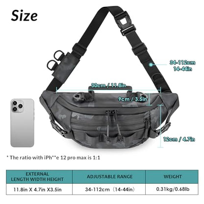 THKFISH Fishing Waist Pack, Fishing Tackle Bag Waterproof Fanny Pack for Women & Men Portable Sling Bag - color: Black Camo-REGULAR