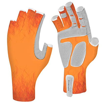 EDSRDUX UPF 50+ Fishing Gloves for Men Women, Long Cuff Fingerless Sun Gloves, Breathable Kayaking Sailing Sunscreen Gloves - color: Red Fire, size: X-Small