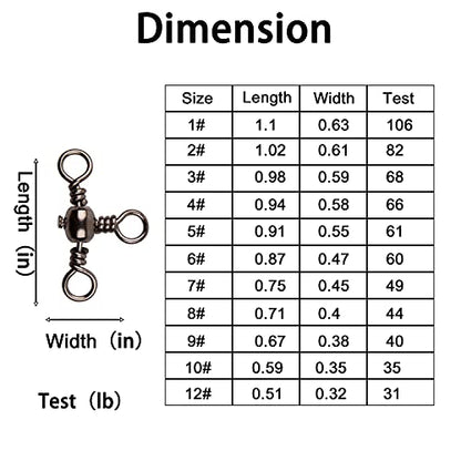 AGOOL 3 Way Swivels Fishing Tackle, 50/100pcs Crossline Barrel Swivel 3 Way Rigs T-Shape Three Way Swivels Fishing Tackle Connector for Catfish Rig Surf Fishing Rig - size: 9#_40lb