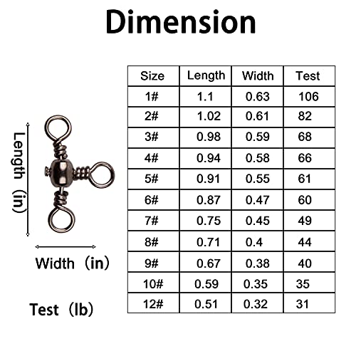 AGOOL 3 Way Swivels Fishing Tackle, 50/100pcs Crossline Barrel Swivel 3 Way Rigs T-Shape Three Way Swivels Fishing Tackle Connector for Catfish Rig Surf Fishing Rig - size: 7#_49lb