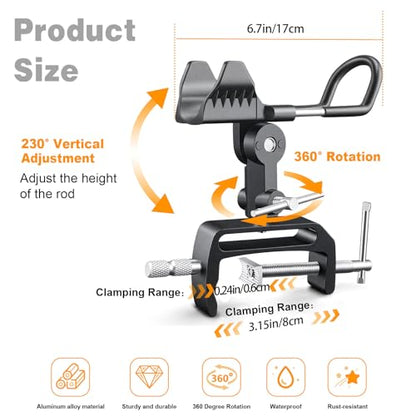 1/2 Pack Fishing Rod Holders for Boat, 360 Degree Adjustable Fishing Rod Holder with Enlarge Clamp, Aluminum Alloy, Suitable for Round /Square Tubular Hulls. - color: Rod Holder-2pack