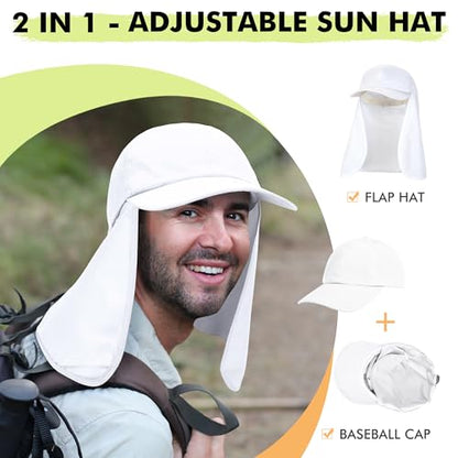 Tirrinia Wide Brim Sun Hat with Neck Flap for Men & Women, Breathable Hiking Fishing Safari Hat, Outdoor UV Protection Cap - color: White