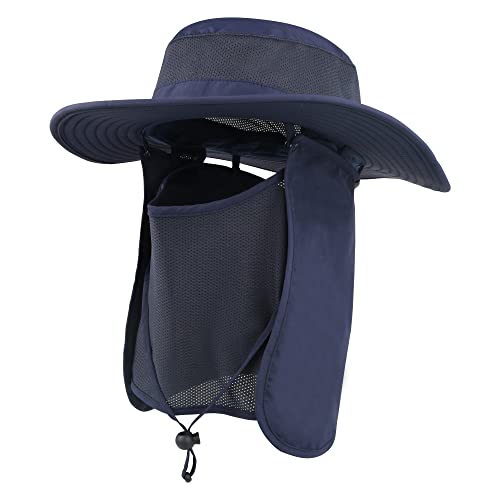 Outdoor Sun Hat UPF 50 Protection Waterproof Fishing hat Face Cover Summer Neck Flap Hat - color: Royal Blue