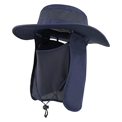 Outdoor Sun Hat UPF 50 Protection Waterproof Fishing hat Face Cover Summer Neck Flap Hat - color: Royal Blue