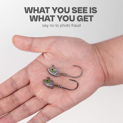 15-Pack Screw Lock Swimbait Jig Heads – 3D Chartreuse Eyes 1/8 3/16 1/4 3/8 1/2 oz, 3/0 & 4/0 Fishing Hooks - color: Raw, size: 3/16oz - 15Pack