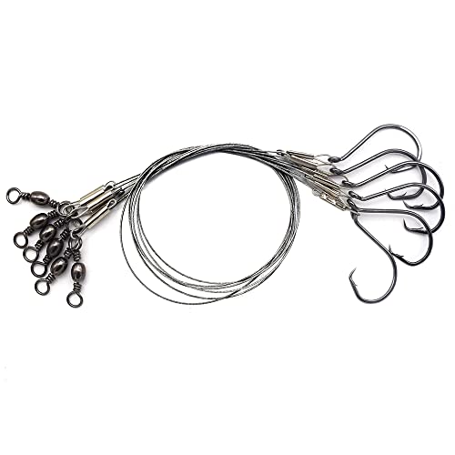 1#-8/0# Offset Octopus Hooks Rig, Fishing Wire Leader -Heavy Duty Stainless Steel Wire Line Leaders with Rolling Swivel and Barb Hooks, Fishing Lure Bait Rig Saltwater… - size: 3/0#