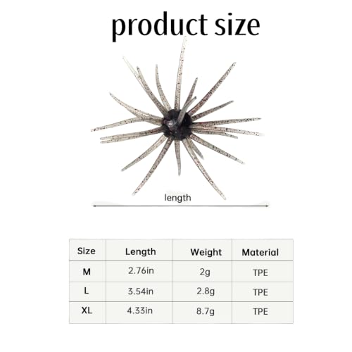 12PCS Mixed Sea Urchin Soft Lure, TPE Super Durable Tentacle Creature Soft Lures Easy Catch for Bass Pike Trout, Versatile Saltwater Freshwater Fishing Soft Bait - color: L-6colour-12pcs