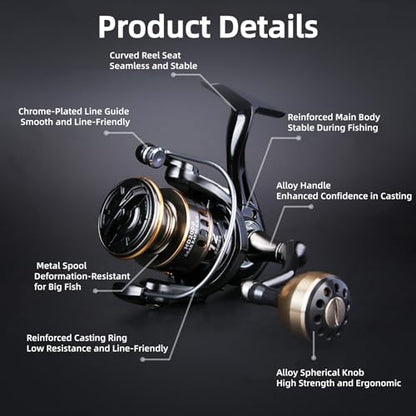 Spinning Fishing Reel, 5.2:1 Gear Ratio Fishing Reel CNC Aluminum Spool Up to 20 Lbs Max Drag with Left/Right Interchangeable for Inshore Boat Rock Freshwater Saltwater Fishing - size: 2000