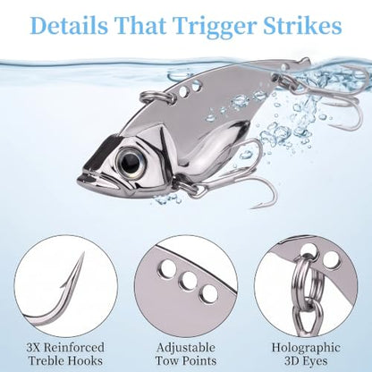 5 Pack Metal Fishing Spoons Blade Baits VIB Lures, Hard Fishing Lures for Bass Walleye Pike Crappie Freshwater & Saltwater Fishing（Includes a Convenient Storage Box）
