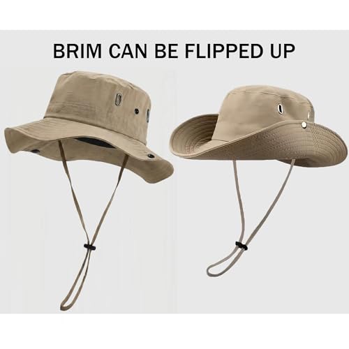 Fishing Hat with Summer Breathable Neck Gaiter, Wide Brim Sun Hat for Men & Women, Outdoor UV Sun Protection Hat & Face Mask - color: Khaki