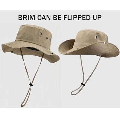 Fishing Hat with Summer Breathable Neck Gaiter, Wide Brim Sun Hat for Men & Women, Outdoor UV Sun Protection Hat & Face Mask - color: Khaki