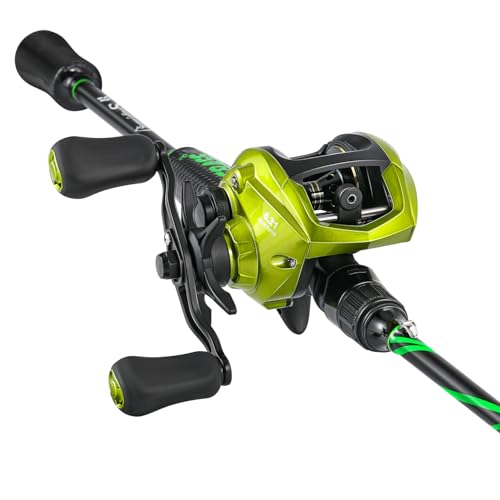 One Bass Fishing Rod Reel Combos, Spinning & Casting Combo, Graphite 2Pc Blanks, Stainless-Steel Guides, Super Polymer Handle - color: Casting Combo-Right Handed, size: 7'0"