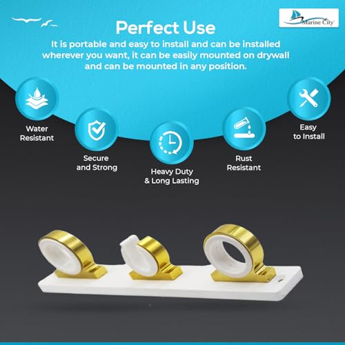 MARINE CITY 3-Rod Reel Fishing Rod Storage Hanger Rack with White Poly Board – Aluminum Gold Powder Coating, Ideal for Marines, Boats, Vans, and Cars (Pack of 1) - color: 3 Rod (Aluminum, Gold)