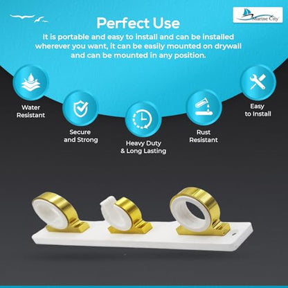 MARINE CITY 3-Rod Reel Fishing Rod Storage Hanger Rack with White Poly Board – Aluminum Gold Powder Coating, Ideal for Marines, Boats, Vans, and Cars (Pack of 1) - color: 3 Rod (Aluminum, Gold)