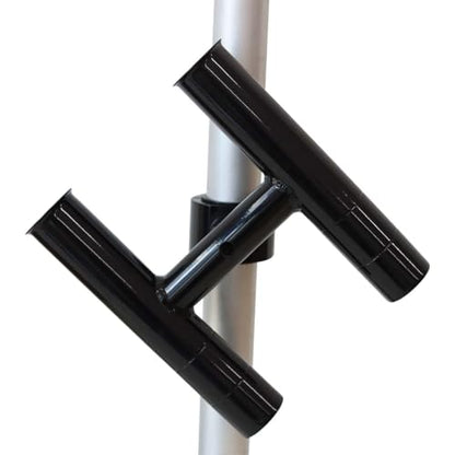 T-Top fishing Rod Holder Twin Aluminum clamp-on fit 1-1/2",1-7/8",2" inch horizontal or vertical fishing tower/leaning post/rail white black anodized (Black)