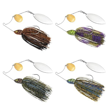 MadBite by KastKing Spinnerbait Fishing Lures, Bass Trout Salmon Walleye Stainless Steel Spinner Baits Kit, Saltwater Freshwater, 4 pcs - color: Muddy Water - Colorado & Willow, size: 3/8oz