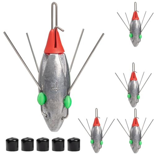 THKFISH 5 Pcs Sputnik Sinkers Surf Fishing Weight, Heavy-Duty Long Tail Lead Weights Saltwater Surf Casting Sinkers, Catfishing, and Beach Adventures in Ocean Sea Sand - size: 4oz-5pcs
