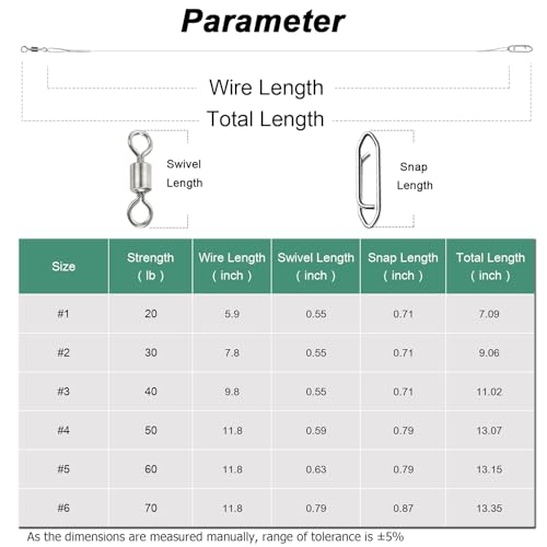 AMYSPORTS High Strength Fishing Leaders Steel Heavy Duty Fishing Leader Wire Line Stainless Wire Leaders Saltwater White Nickel - size: #2 (7.8in-30lb) 40pcs