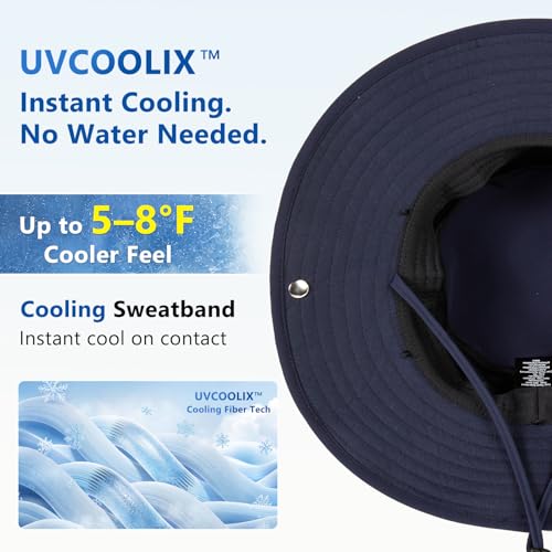 Unisex UVCoolix™ Cooling Sun Hat with Detachable Neck Flap | UPF 50+ Protection, Wide Brim Bucket Hat for Hiking, Fishing & Big Heads - color: Navy Blue, size: Large-X-Large