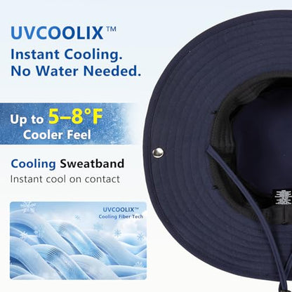 Unisex UVCoolix™ Cooling Sun Hat with Detachable Neck Flap | UPF 50+ Protection, Wide Brim Bucket Hat for Hiking, Fishing & Big Heads - color: Navy Blue, size: Large-X-Large