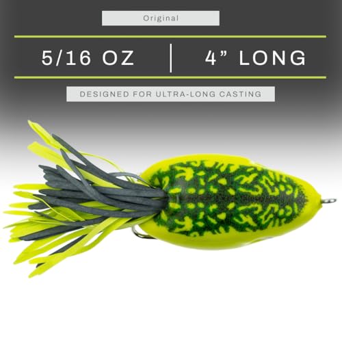 Scum Frog Original Topwater Bass Fishing Hollow Body Frog Lure with Weedless Hooks - color: Yellow/Brown