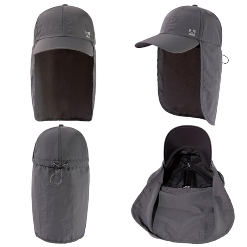 TOP-EX L/XL/XXL UV50+ Waterproof Neck Flap Baseball Sun Cap - color: Dark Grey, size: X-Large