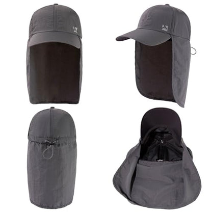 TOP-EX L/XL/XXL UV50+ Waterproof Neck Flap Baseball Sun Cap - color: Dark Grey, size: XX-Large