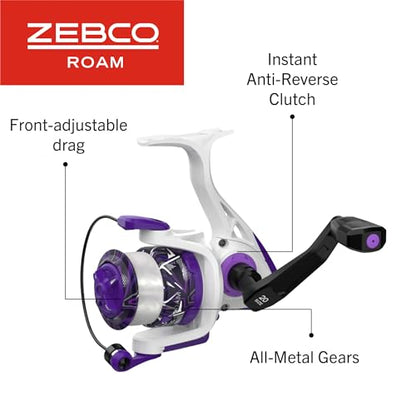 Zebco Roam Spinning Reel and Fishing Rod Combo, Fiberglass Rod, Split ComfortGrip Handle, Soft-Touch Handle Knob, Reversible Retrievee - color: Prism Purple, size: 6-Foot, Size 20 Reel