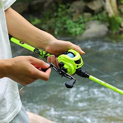 Sougayilang Baitcaster Combo, IM7 Graphite 2Pc Blank Rods,M/MH Power,EVA Handle & Stainless Steel Guides，7.1:1 Gear Ratio, 18LB Drag for Bass, Walleye, Pike - color: green-right, size: 7'00''-Medium Heavy